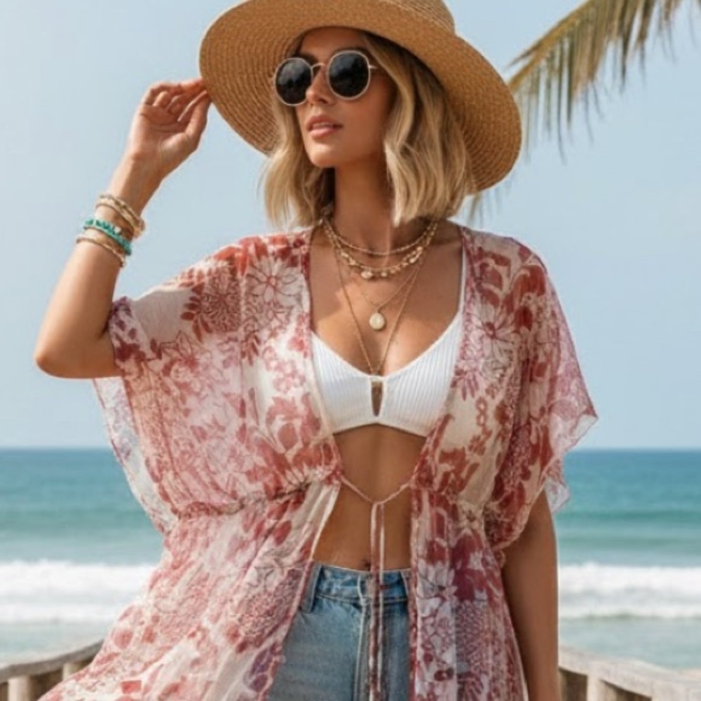 Spenser Jeremy Red Floral Sheer Blouse
